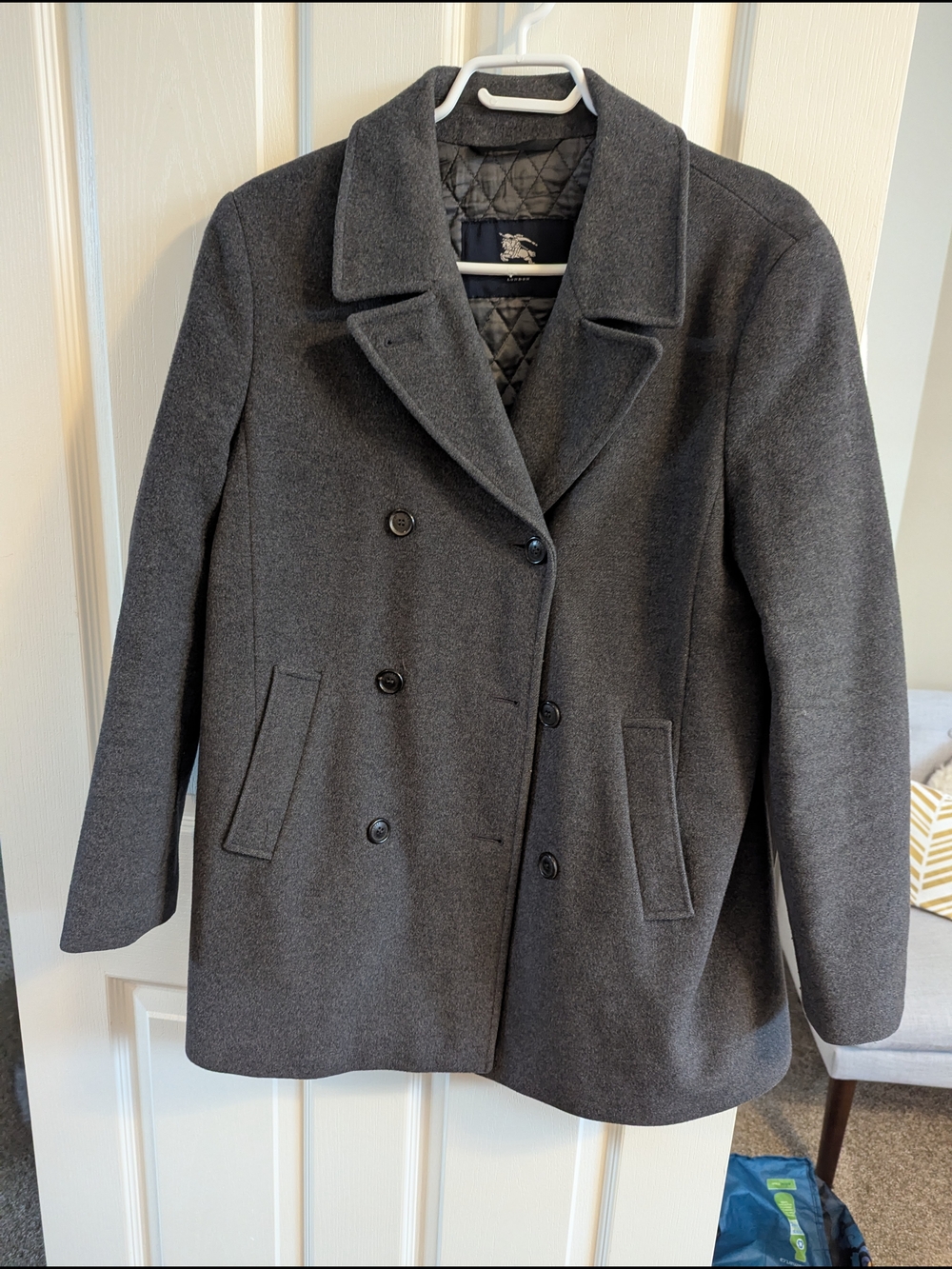 Burberry Charcoal Double-Breasted Wool Peacoat